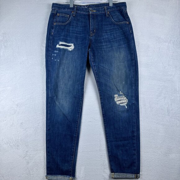 Mossimo Denim Women's Boyfriend Jeans Roll Tab Hem Distressed Blue Size 12/31 - Picture 1 of 10